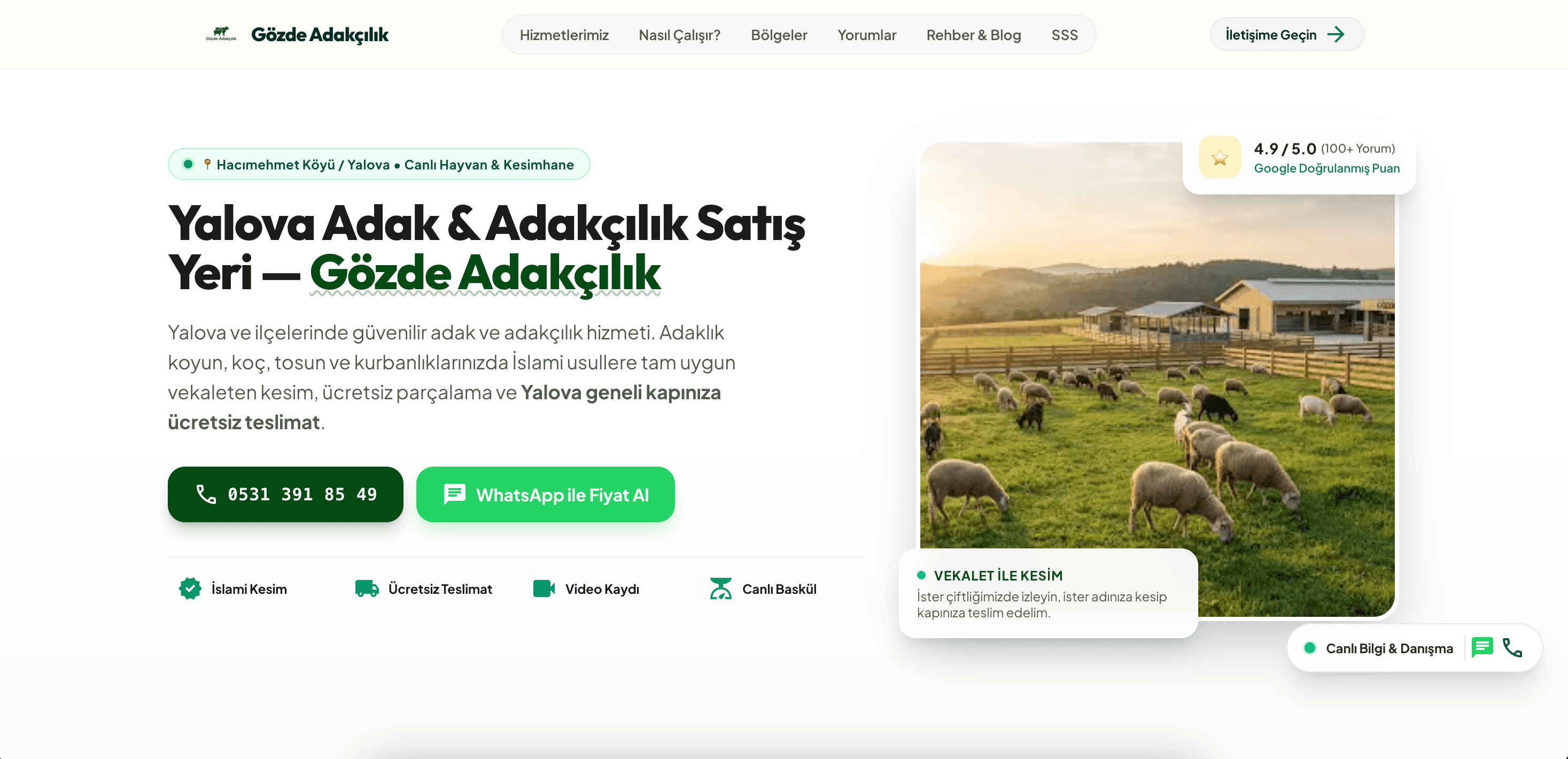 Gözde Adakçılık web sitesi önizlemesi